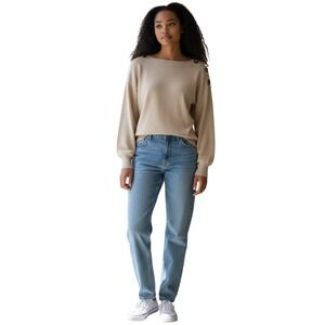 b.young Women's‎ Beige Button Shoulder Sweater Top Size L